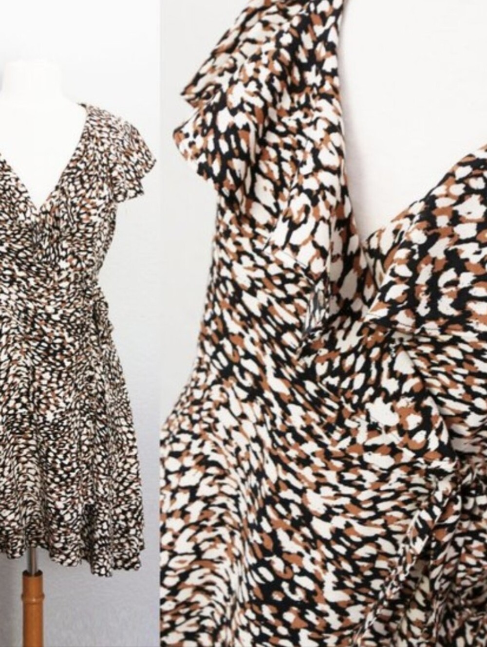Free People French Quarter Mini Dress  True Wrap Jet Combo Abstract Animal Small - Picture 9 of 12